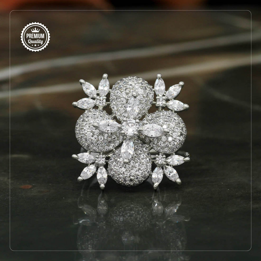 White Color American Diamond Finger Brass Ring (ADR285WHT)