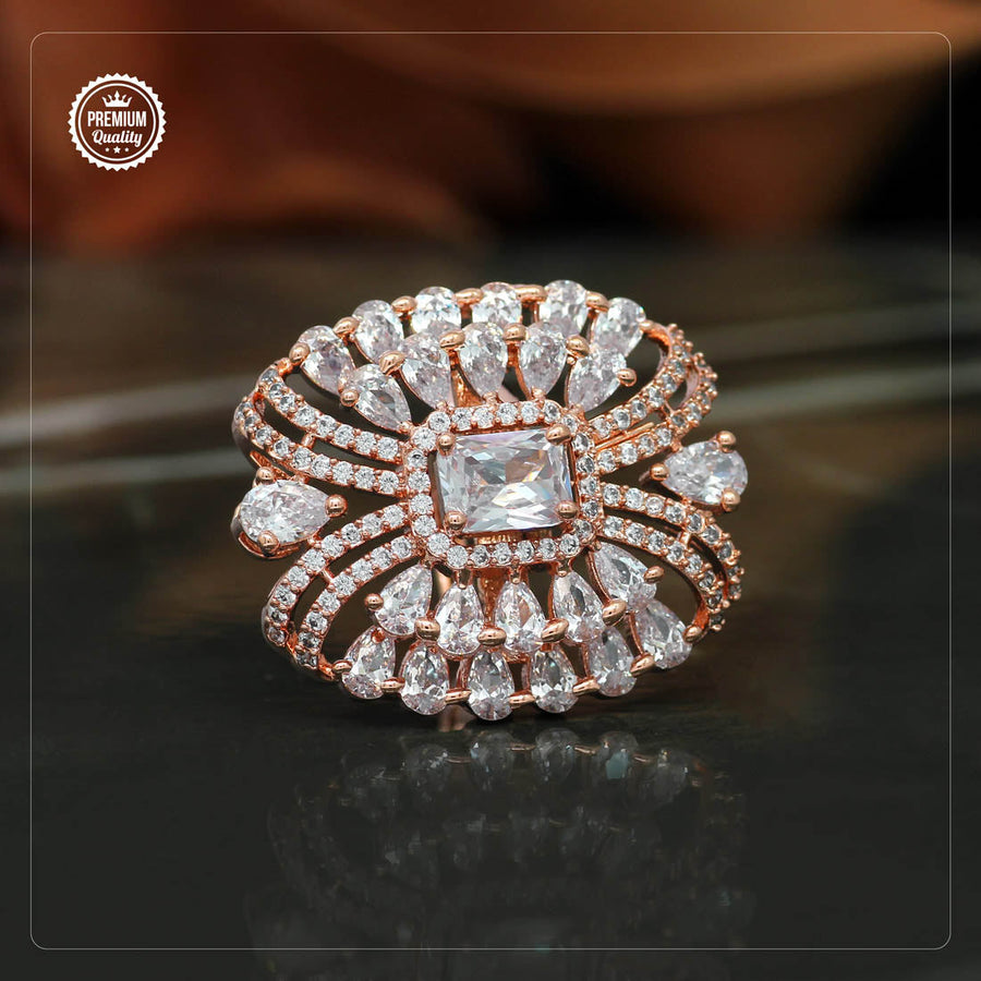 White Color Rose Gold American Diamond Finger Ring (ADR288WHT)