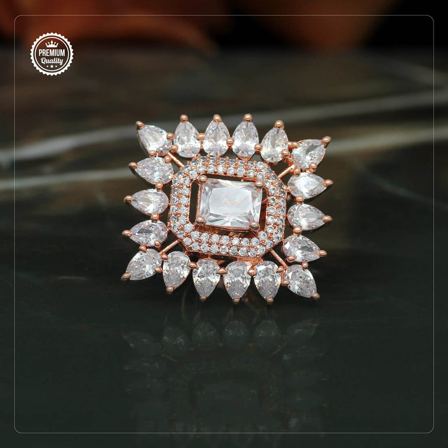 White Color Rose Gold American Diamond Finger Ring (ADR292WHT)