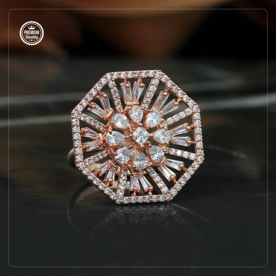 White Color Rose Gold American Diamond Finger Ring (ADR294WHT)
