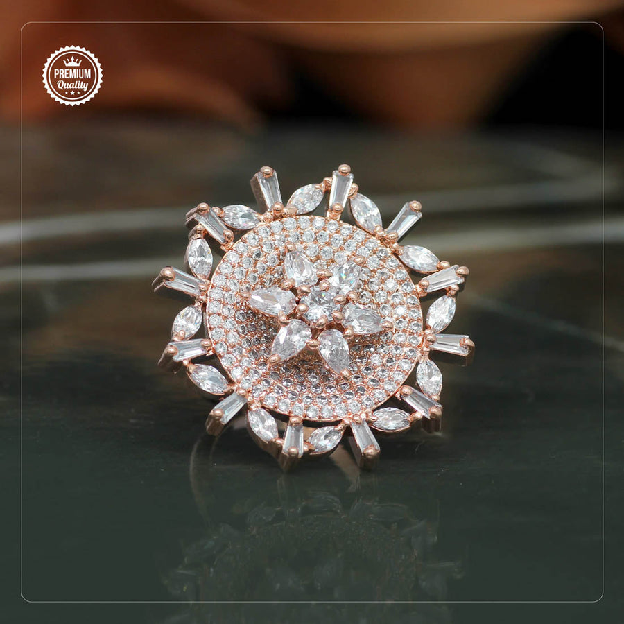 White Color Rose Gold American Diamond Finger Brass Ring (ADR302WHT)