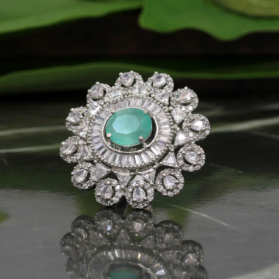 Pista Green Color American Diamond Finger Ring (ADR305PGRN)
