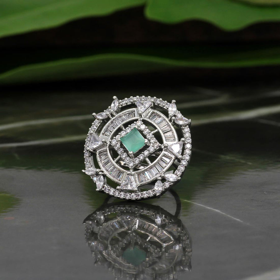 Pista Green Color American Diamond Finger Ring (ADR308PGRN)