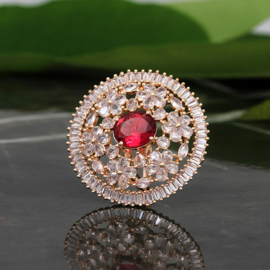 Rani Color Rose Gold American Diamond Finger Ring (ADR309RNI)