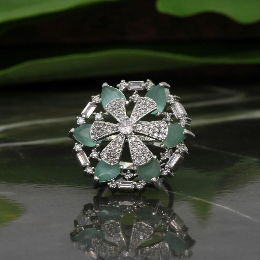 Pista Green Color American Diamond Finger Ring (ADR316PGRN)