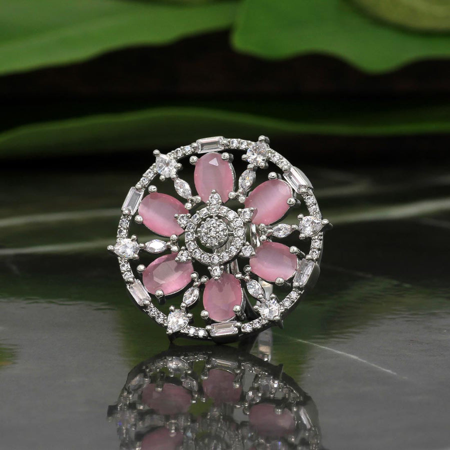Pink Color American Diamond Finger Brass Ring (ADR318PNK)