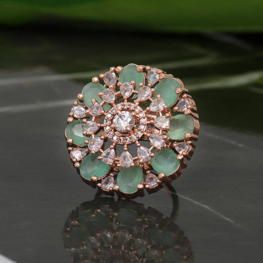 Pista Green Color Rose Gold American Diamond Finger Ring (ADR323PGRN)