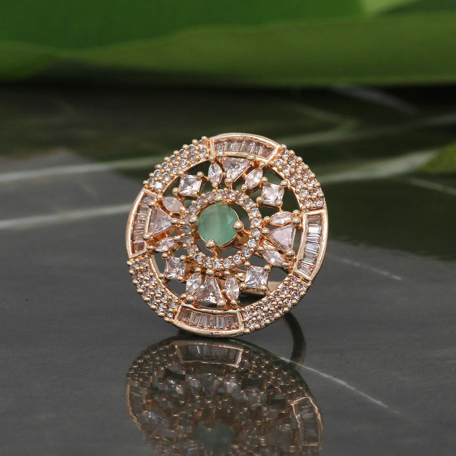 Pista Green Color Rose Gold American Diamond Finger Ring (ADR325PGRN)