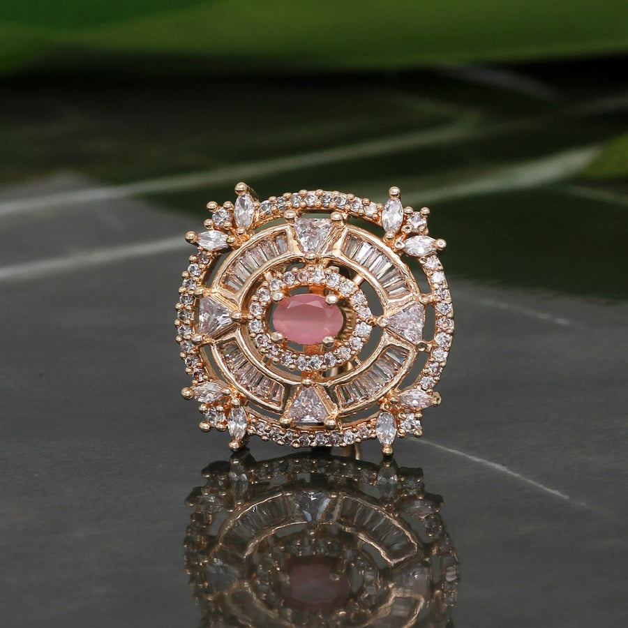 Pink Color Rose Gold American Diamond Finger Ring (ADR331PNK)