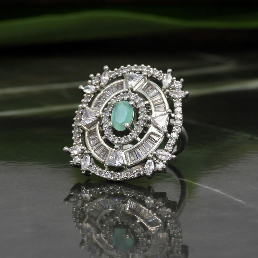 Pista Green Color American Diamond Finger Brass Ring (ADR332PGRN)