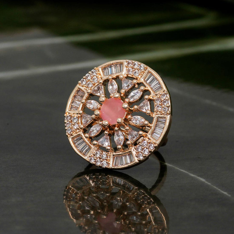 Pink Color Rose Gold American Diamond Finger Ring (ADR333PNK)