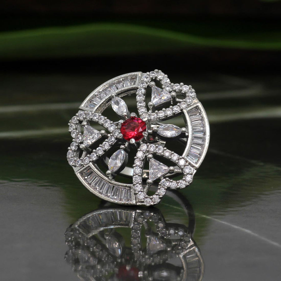 Red Color American Diamond Finger Ring (ADR340RED)