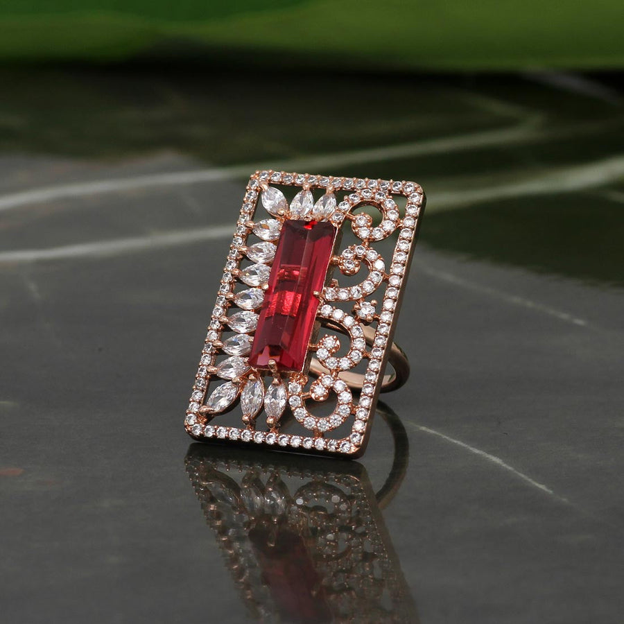 Rani Color Rose Gold American Diamond Finger Brass Ring (ADR341RNI)