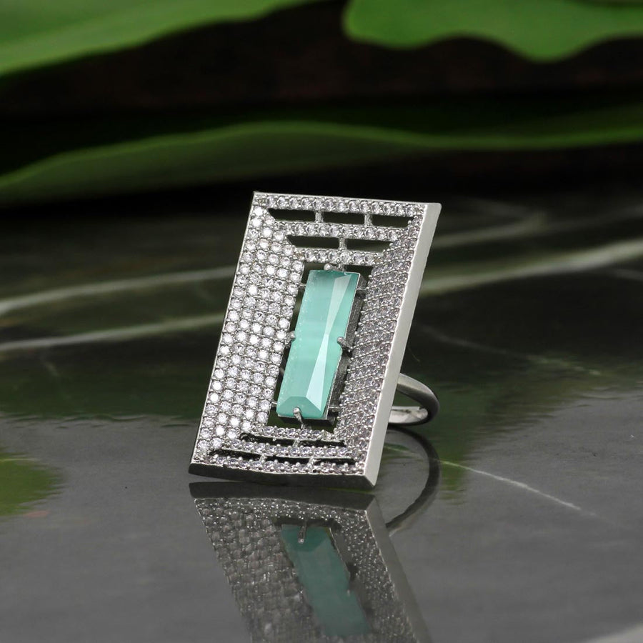 Pista Green Color American Diamond Finger Brass Ring (ADR346PGRN)