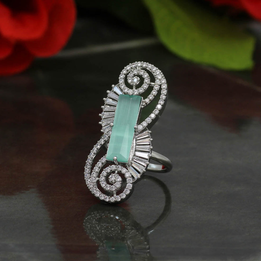 Pista Green Color American Diamond Finger Ring (ADR348PGRN)
