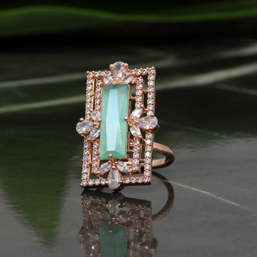 Pista Green Color Rose Gold American Diamond Finger Ring (ADR349PGRN)