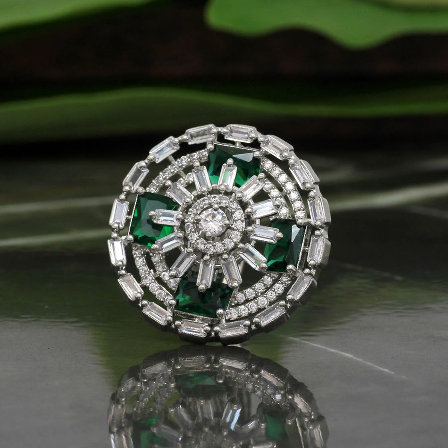 Green Color American Diamond Finger Ring (ADR354GRN)