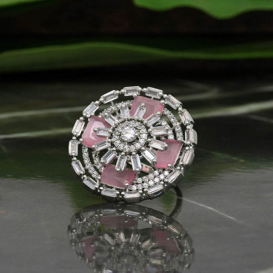 Pink Color American Diamond Finger Ring (ADR354PNK)