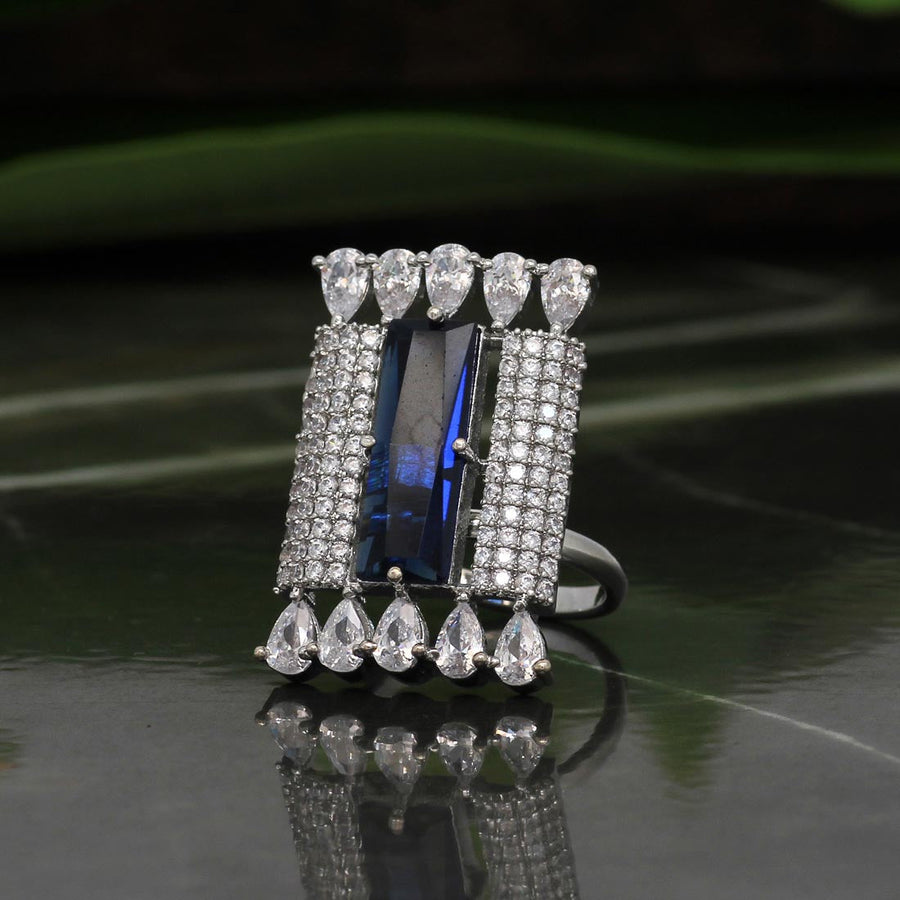 Blue Color American Diamond Finger Ring (ADR356BLU)