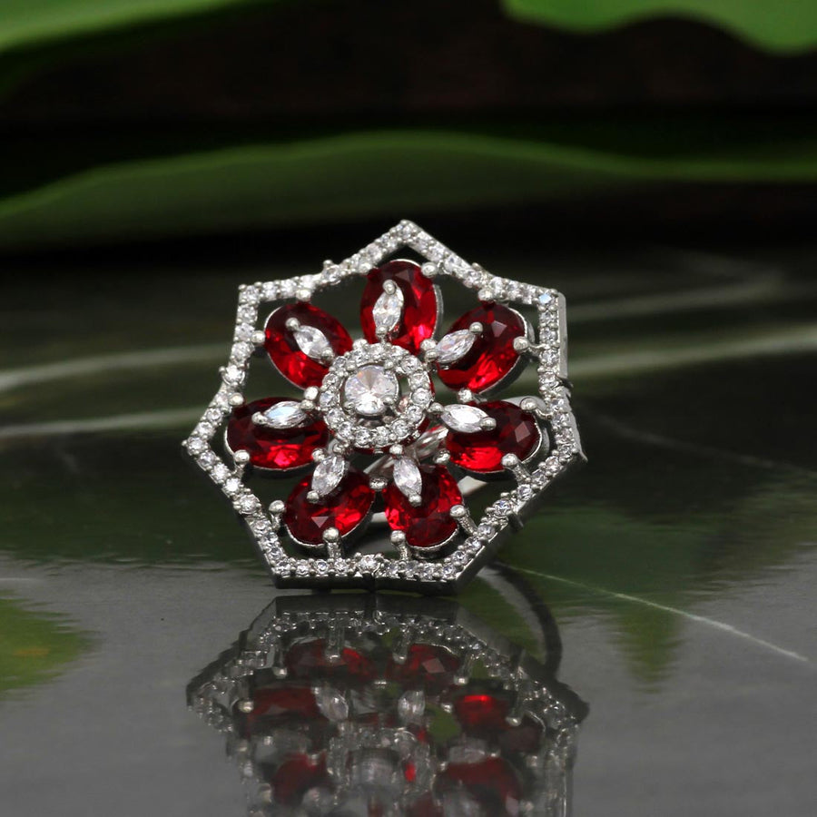 Red Color American Diamond Finger Ring (ADR358RED)