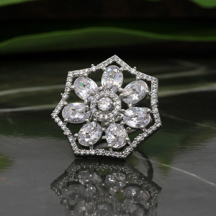 White Color American Diamond Finger Ring (ADR358WHT)