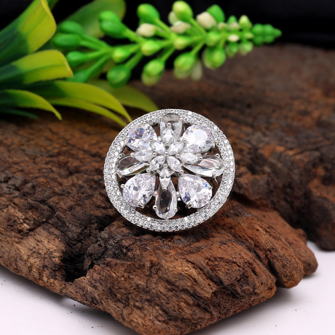 Silver Color American Diamond Finger Ring (ADR504SLV)