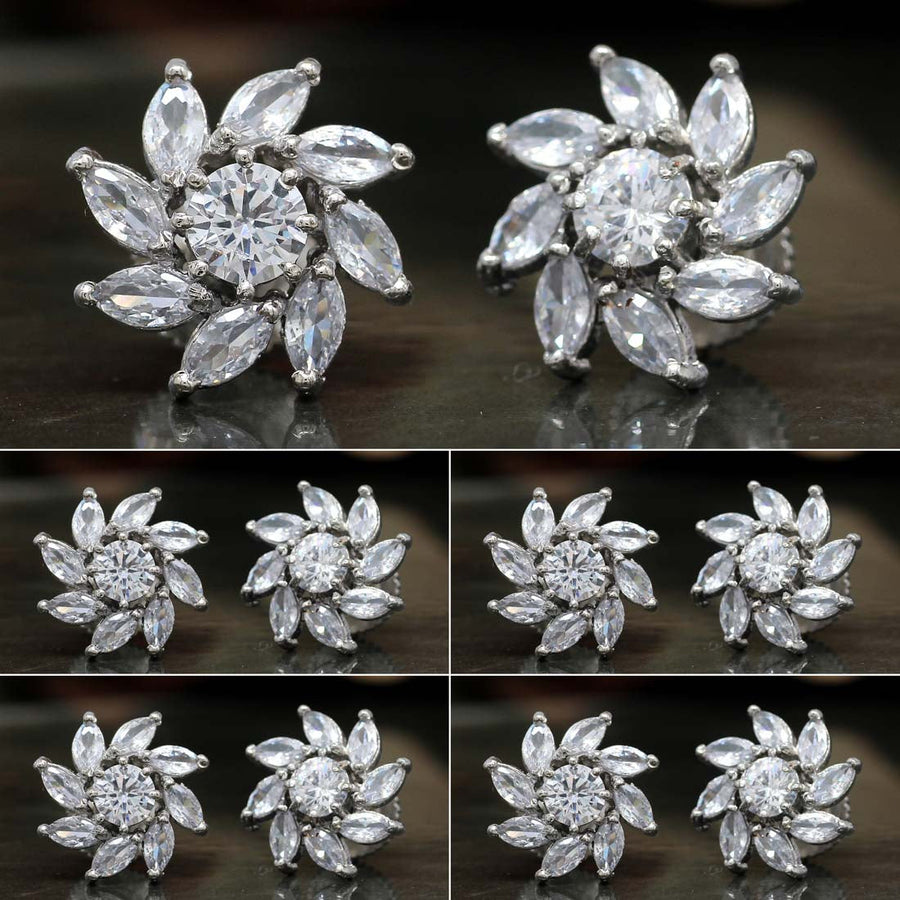 White Color Diamond American Stud Earrings Combo Of 5 Pairs (ADSE112CMB)