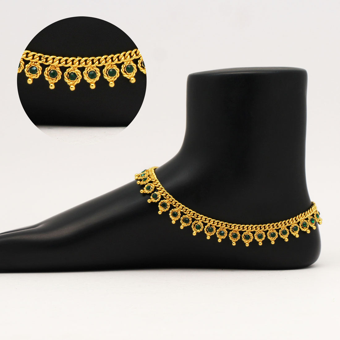 Green Color Rhinestone Anklets (ANK1007GRN)