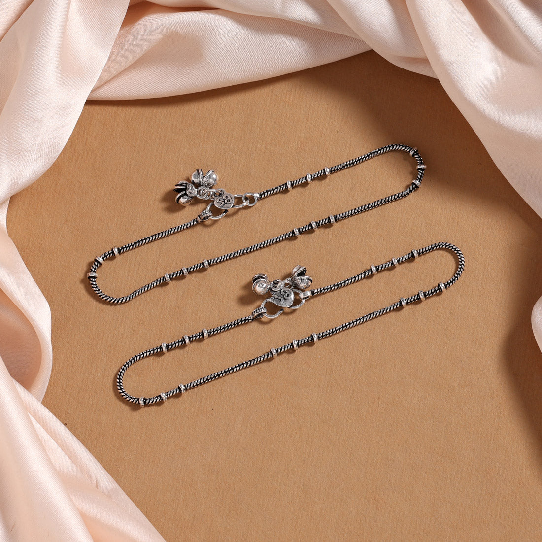 Silver Color Oxidised Anklets (ANK1094SLV)