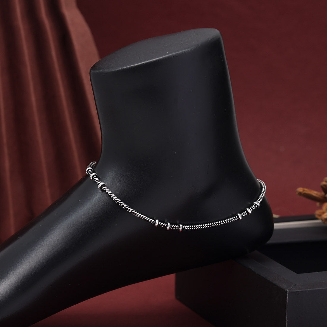 Silver Color Oxidised Anklets (ANK1094SLV)