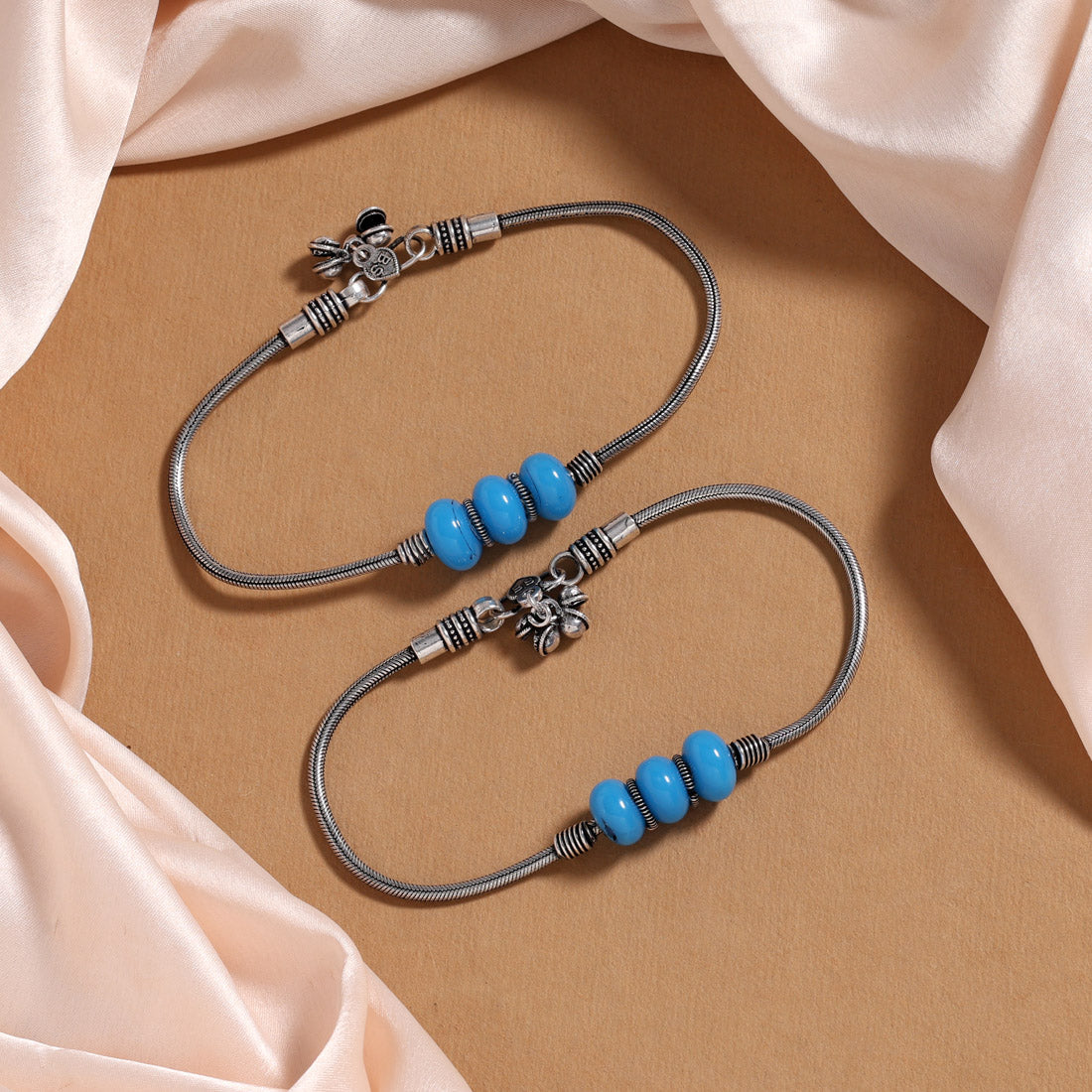 Firozi Color Oxidised Anklets (ANK1096FRZ)