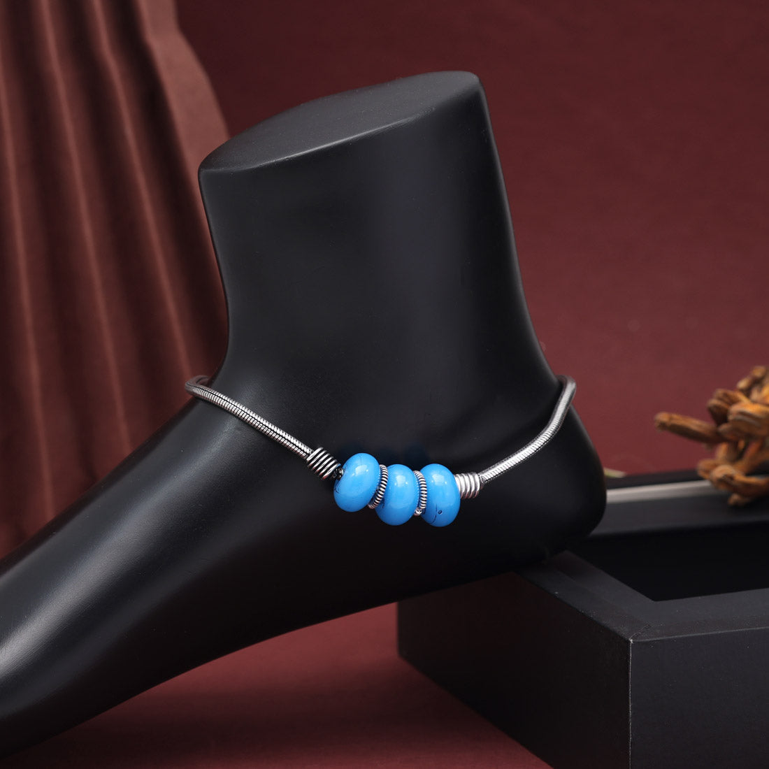 Firozi Color Oxidised Anklets (ANK1096FRZ)