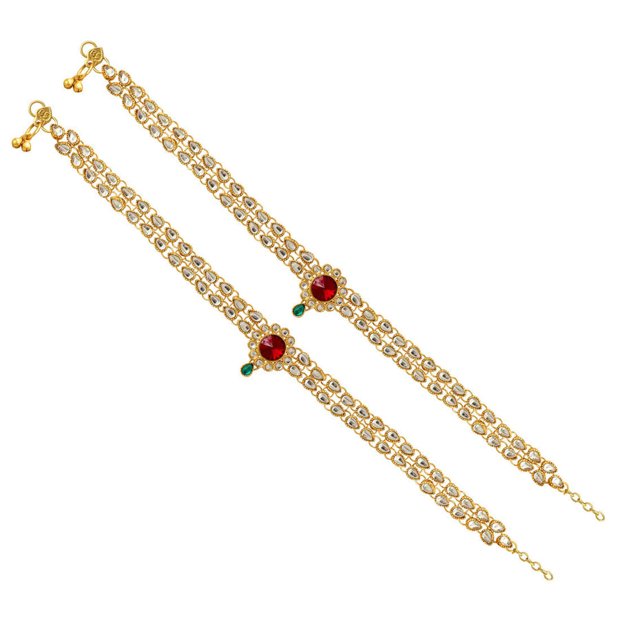 Maroon & Green Color Kundan Work Anklet (ANK122MG)