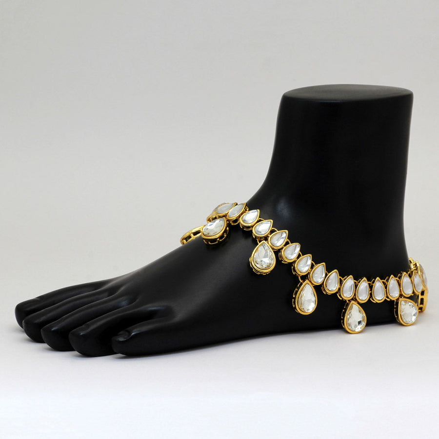 White Color Kundan Anklets For Girls & Women (ANK131WHT)