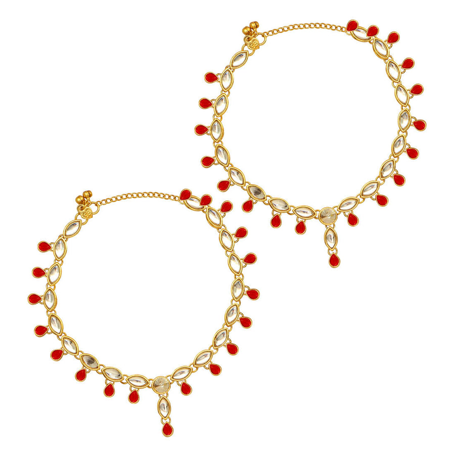 Red Color Kundan Anklets (ANK280RED)