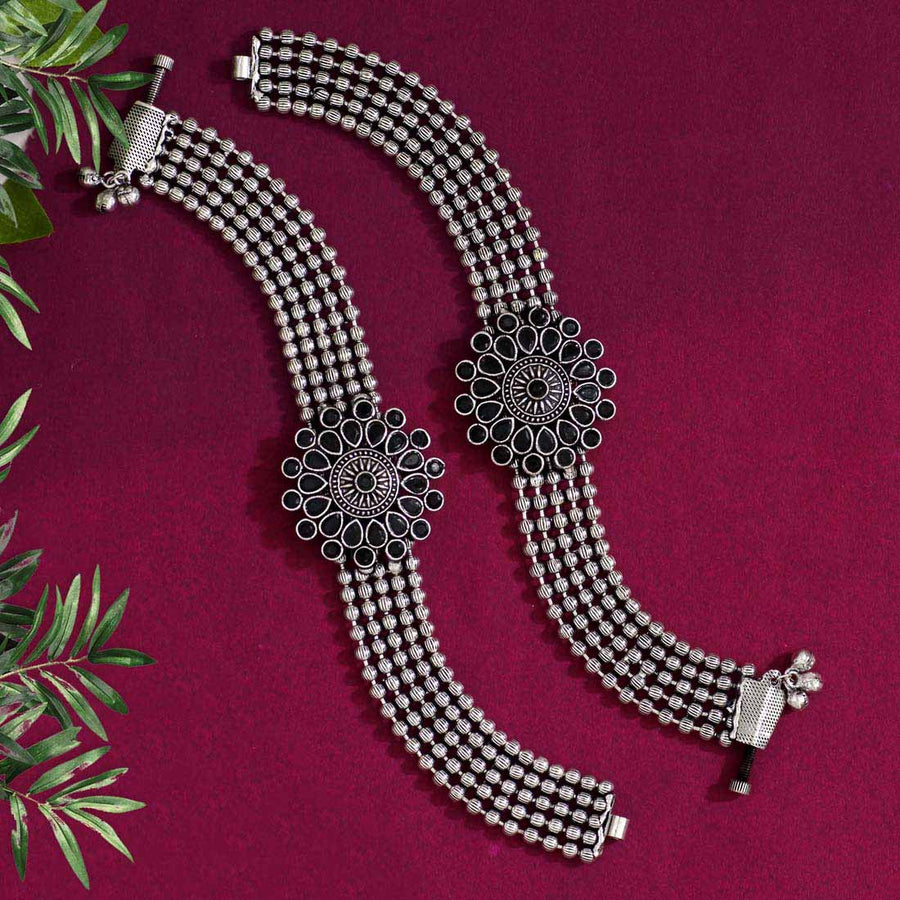 Black Color Oxidised Anklets (ANK488BLK)