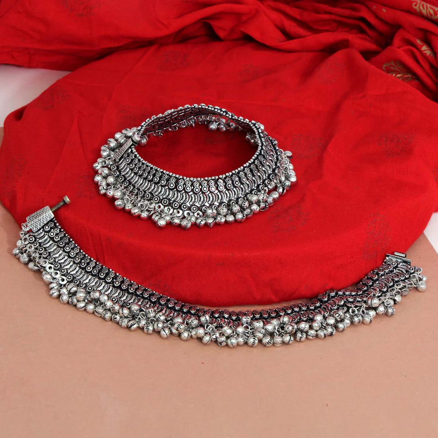 Silver Color Oxidised Anklets (ANK497SLV)