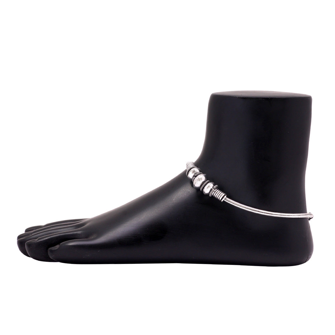 Silver Color Metallic Beads Traditional Look Oxidised Anklets (ANK63SLV)