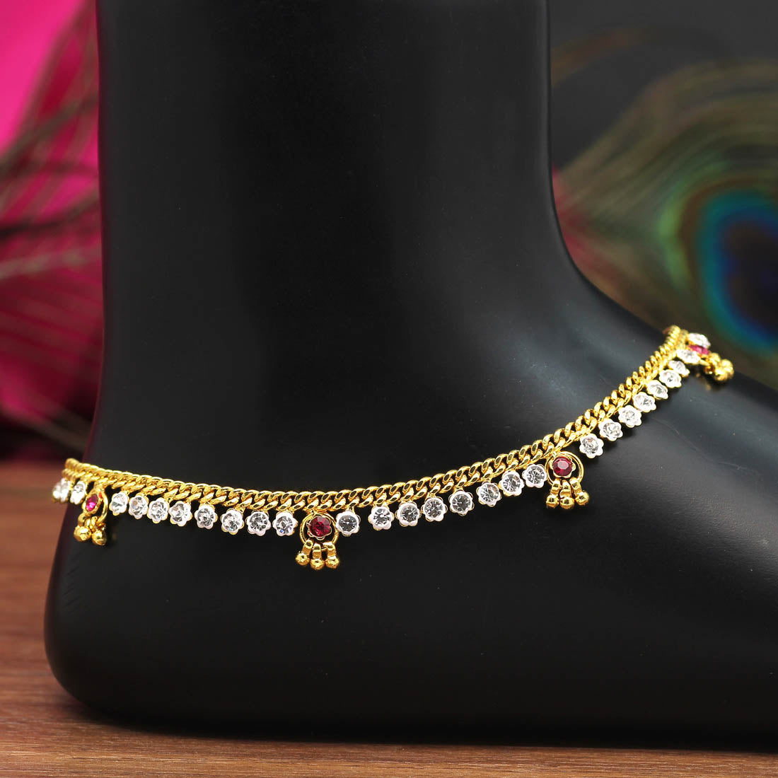 Rani & White Color Rhinestone Anklets (ANK966RNIWHT)