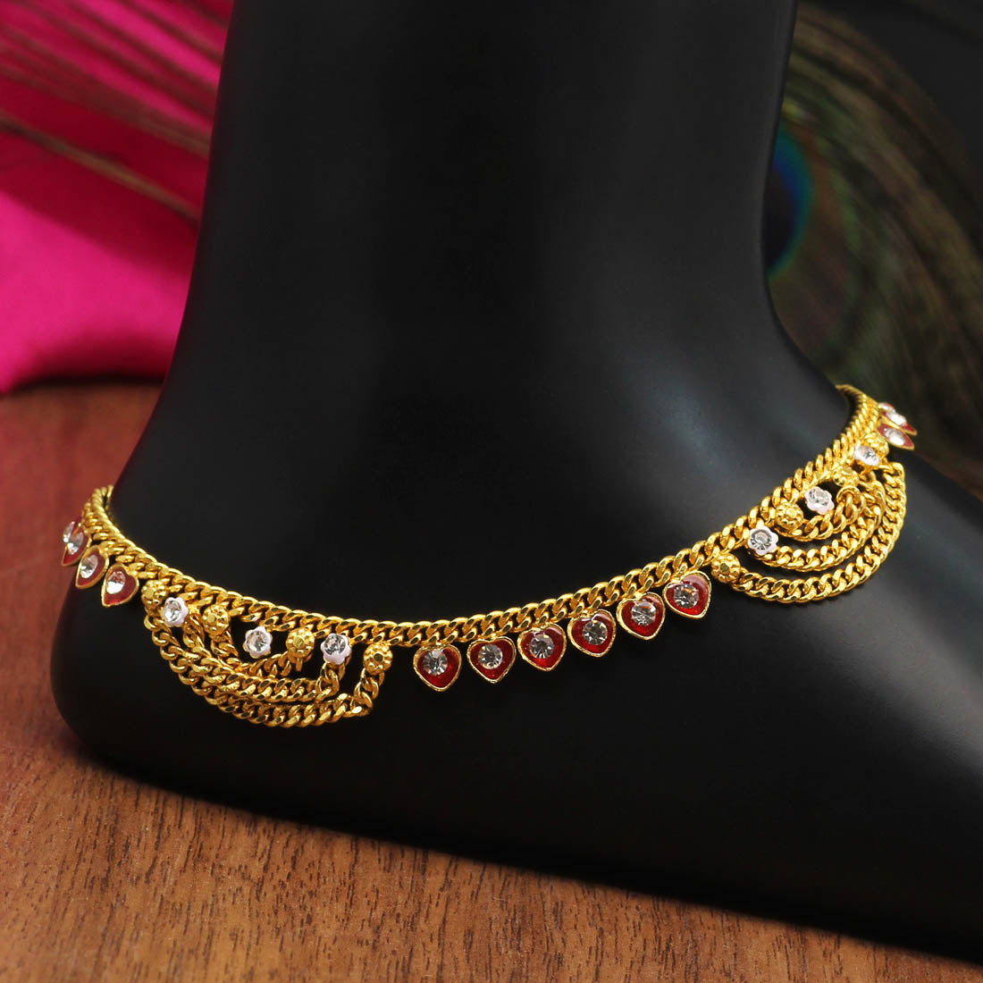 Maroon Color Rhinestone Anklets (ANK983MRN)