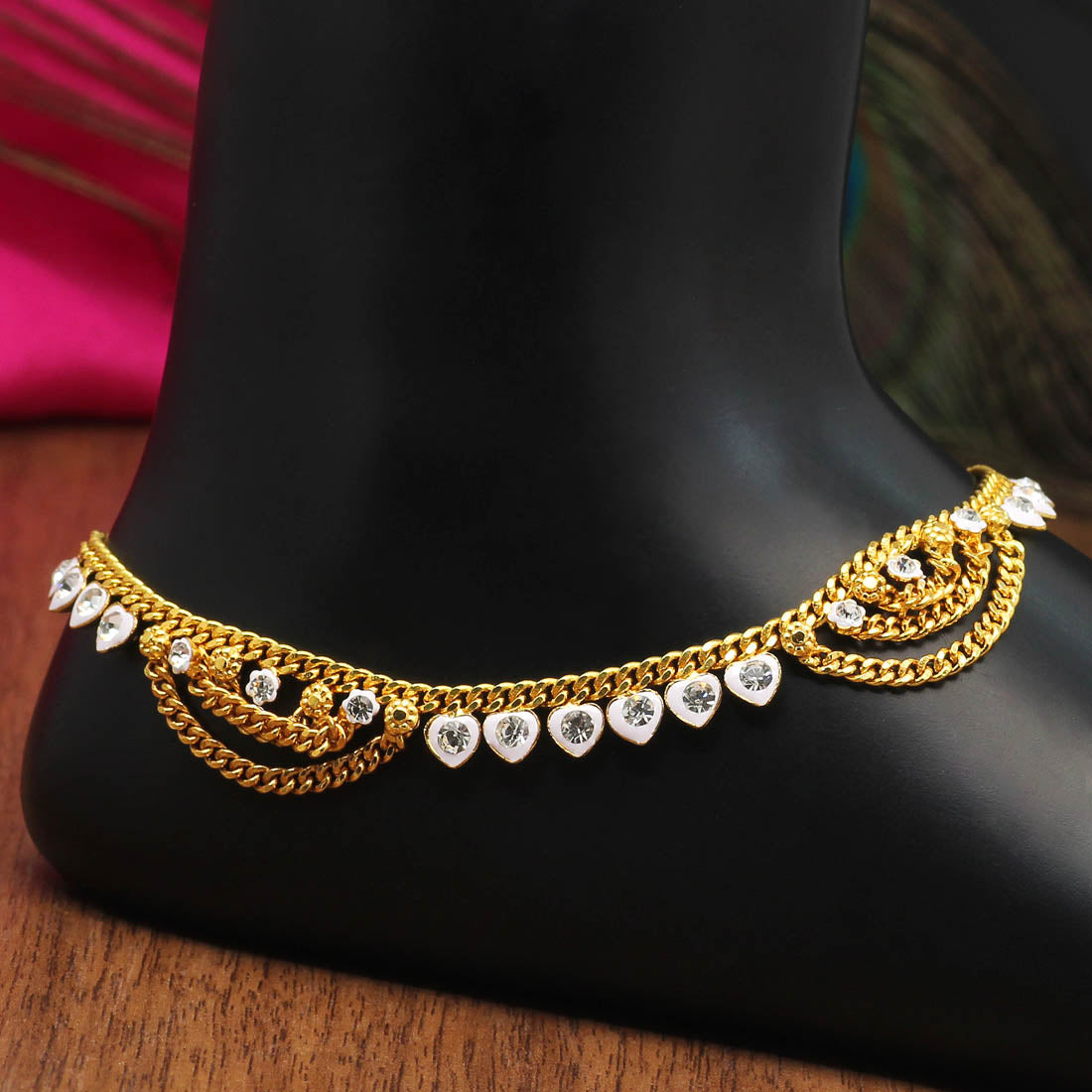 White Color Rhinestone Anklets (ANK983WHT)