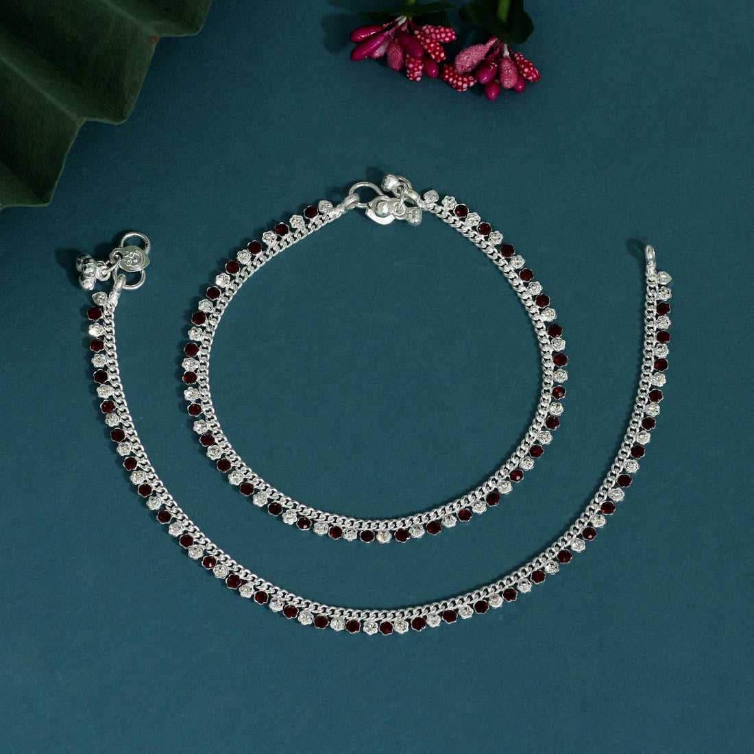 Maroon Color Rhinestone Anklets (ANK985MRN)