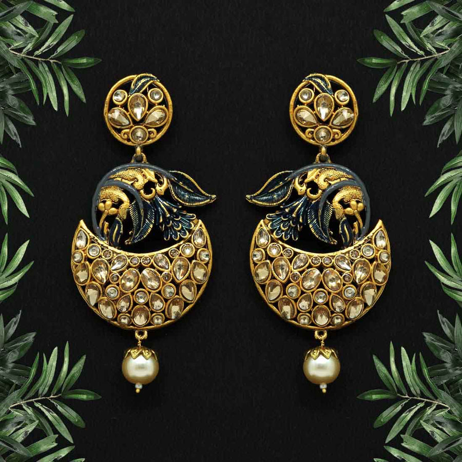 Black Color Antique Meena Earrings (ANTE1343BLK)