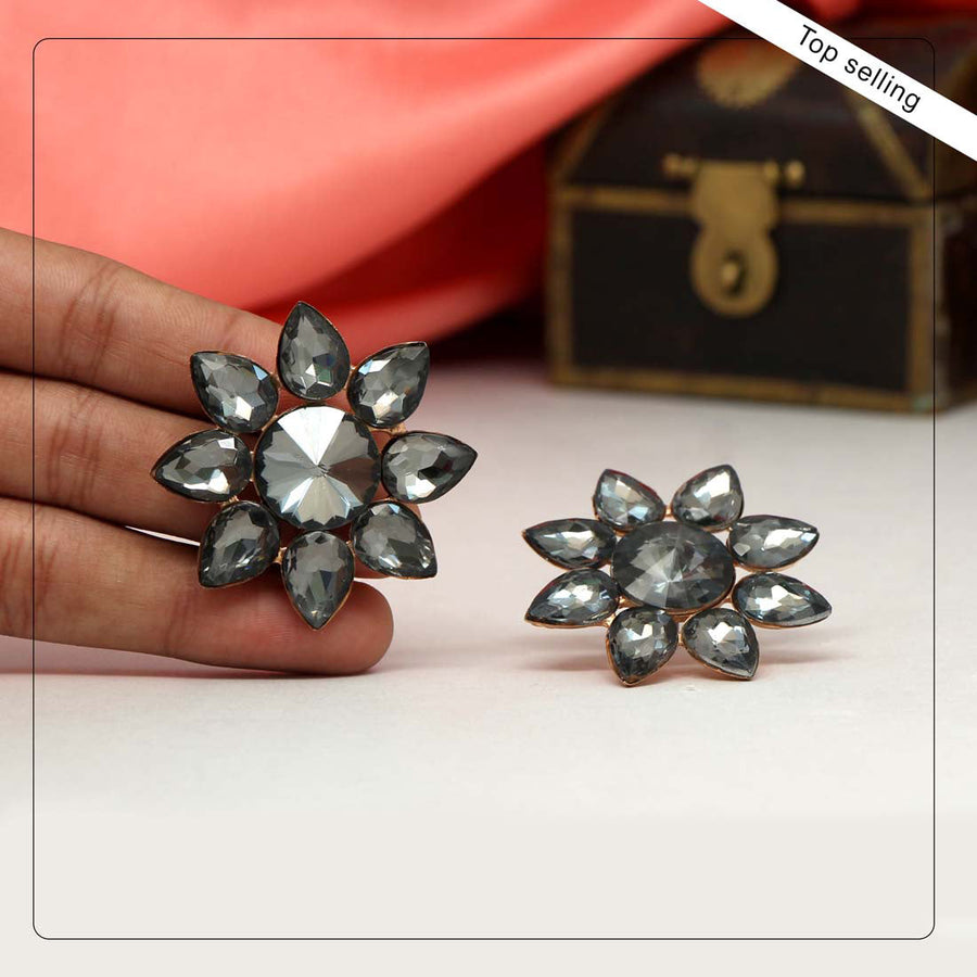 Black Color Rivoli Stone Earrings (ANTE1452BLK)