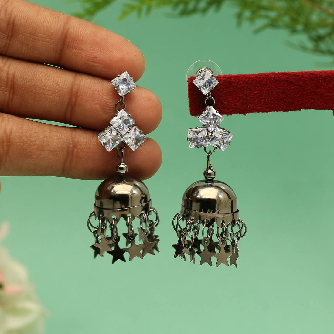 Black Color Antique Rivoli Stone Earrings (ANTE1576BLK)