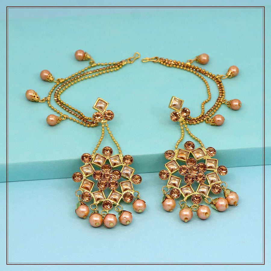 Gold Color Rhinestone Bahubali Earnings (BBLE340GLD)