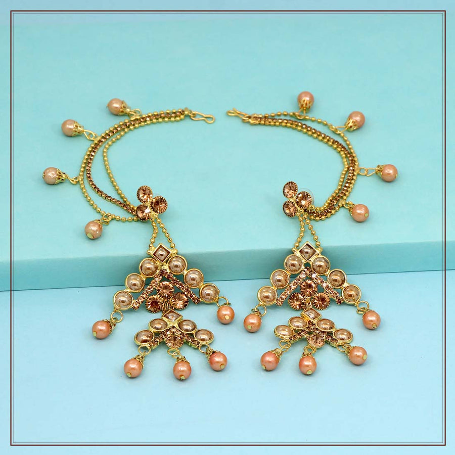 Gold Color Rhinestone Bahubali Earnings (BBLE345GLD)