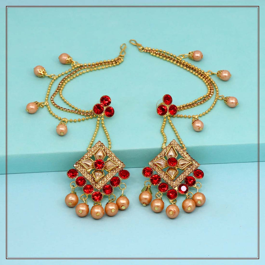 Red Color Rhinestone Bahubali Earnings (BBLE349RED)