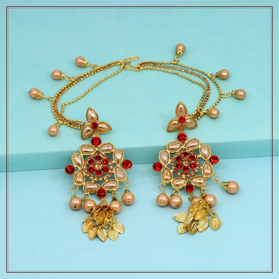 Red Color Rhinestone Bahubali Earrings (BBLE353RED)