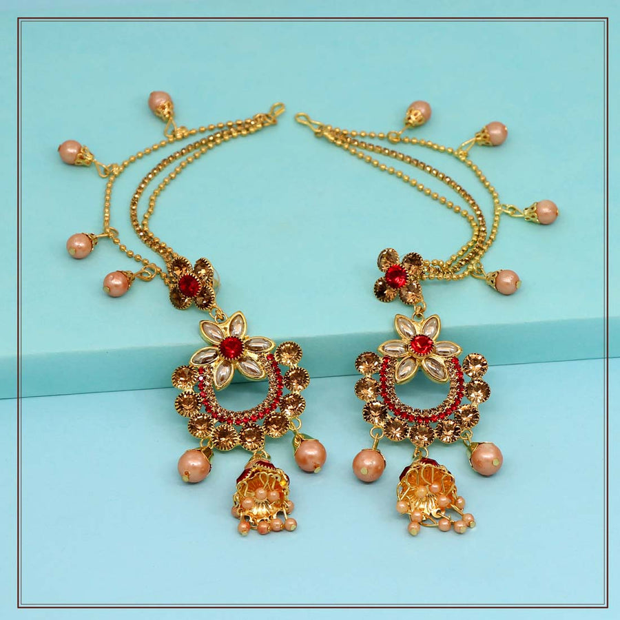 Red Color Rhinestone Bahubali Earrings (BBLE355RED)
